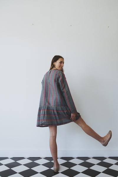 MOKSHA DRESS, COTTON SILK STRIPE