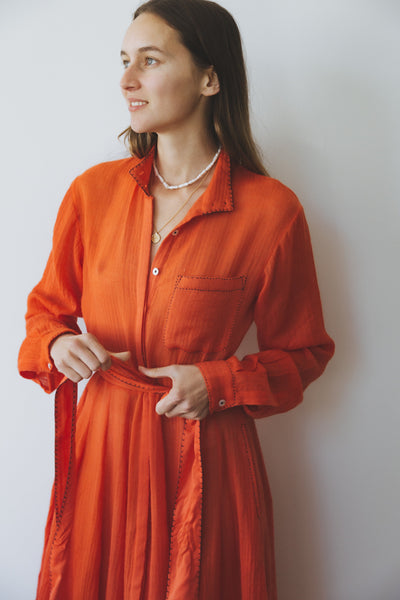 PANEL WOOL DRESS, BLOOD ORANGE