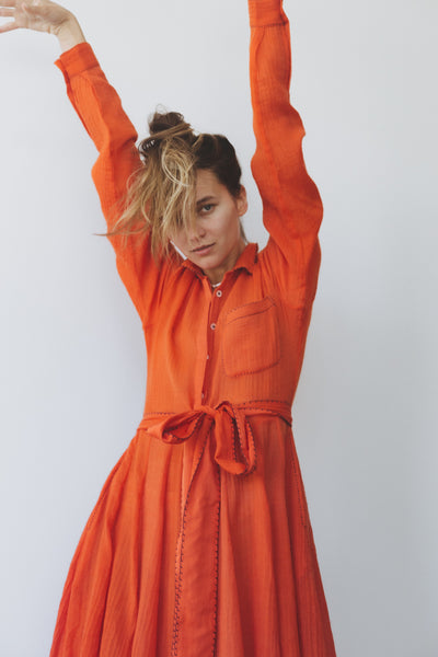 PANEL WOOL DRESS, BLOOD ORANGE