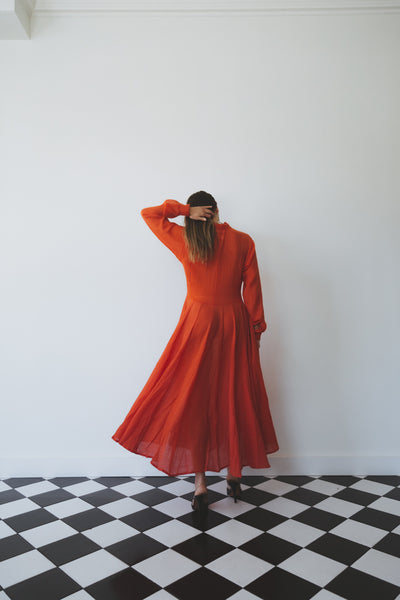 PANEL WOOL DRESS, BLOOD ORANGE