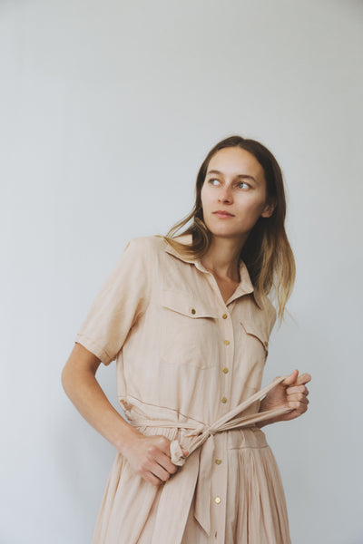 SAFARI DRESS, TAN COTTON