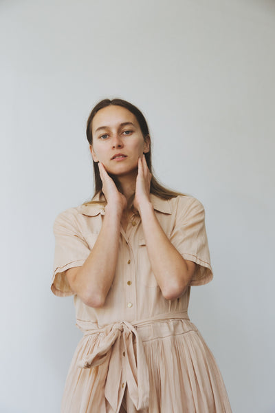 SAFARI DRESS, TAN COTTON