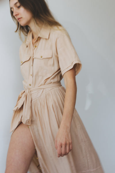 SAFARI DRESS, TAN COTTON