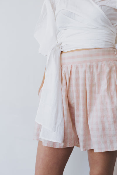 DAISY SHORT, PINK GINGHAM COTTON