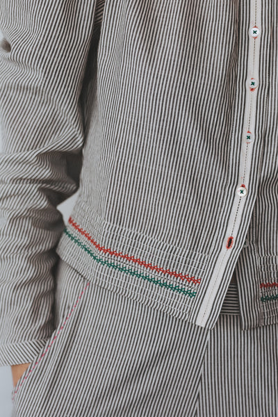 LEILA CROP, WHITE/BLACK PINSTRIPE COTTON