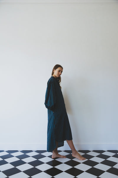 JASMINE DRESS, BLUE PINSTRIPE COTTON