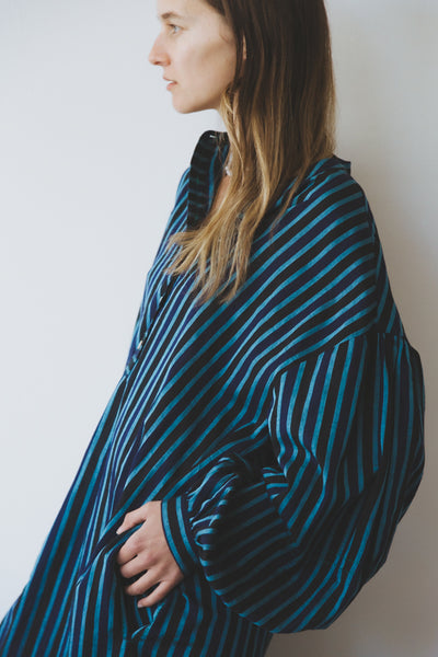 JASMINE DRESS, BLUE PINSTRIPE COTTON