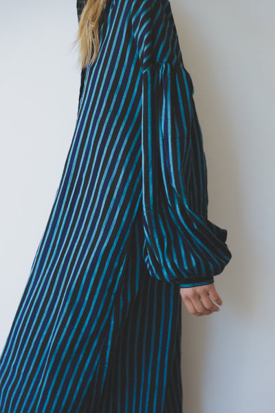 JASMINE DRESS, BLUE PINSTRIPE COTTON