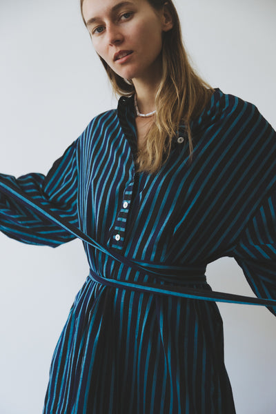 JASMINE DRESS, BLUE PINSTRIPE COTTON