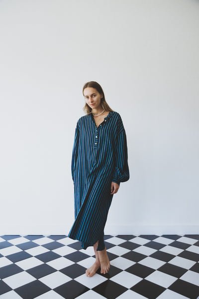 JASMINE DRESS, BLUE PINSTRIPE COTTON