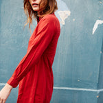 PLEATED CUFF SHIRT DRESS, RED - SAAKI