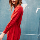 PLEATED CUFF SHIRT DRESS, RED - SAAKI