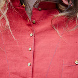 PLEATED CUFF SHIRT DRESS, RED - SAAKI