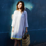 STRIPE PLEAT DRESS, WHITE/BLACK - SAAKI