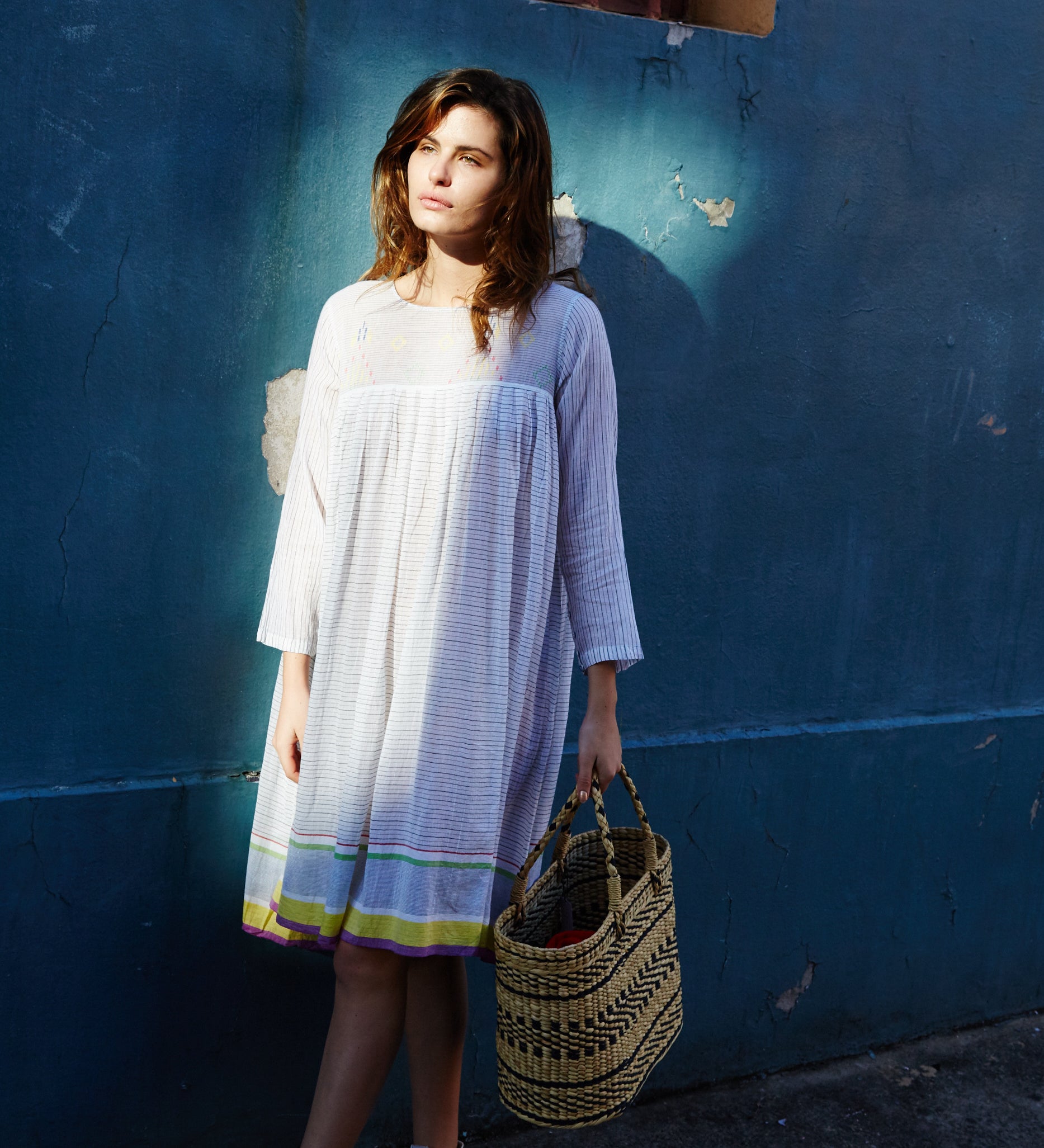 STRIPE PLEAT DRESS, WHITE/BLACK - SAAKI