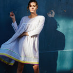 STRIPE PLEAT DRESS, WHITE/BLACK - SAAKI