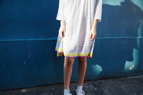 STRIPE PLEAT DRESS, WHITE/BLACK - SAAKI