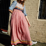 PLEATED MADRAS CHECKED DRESS, RED - SAAKI