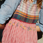 PLEATED MADRAS CHECKED DRESS, RED - SAAKI