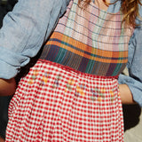 PLEATED MADRAS CHECKED DRESS, RED - SAAKI