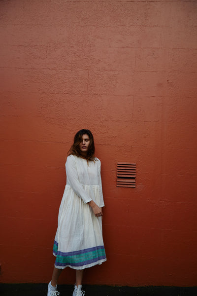 SHEER PLEAT DRESS, ECRU - SAAKI