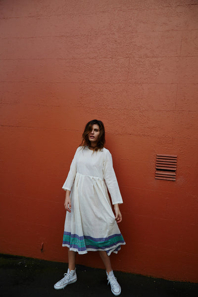SHEER PLEAT DRESS, ECRU - SAAKI