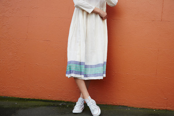 SHEER PLEAT DRESS, ECRU - SAAKI