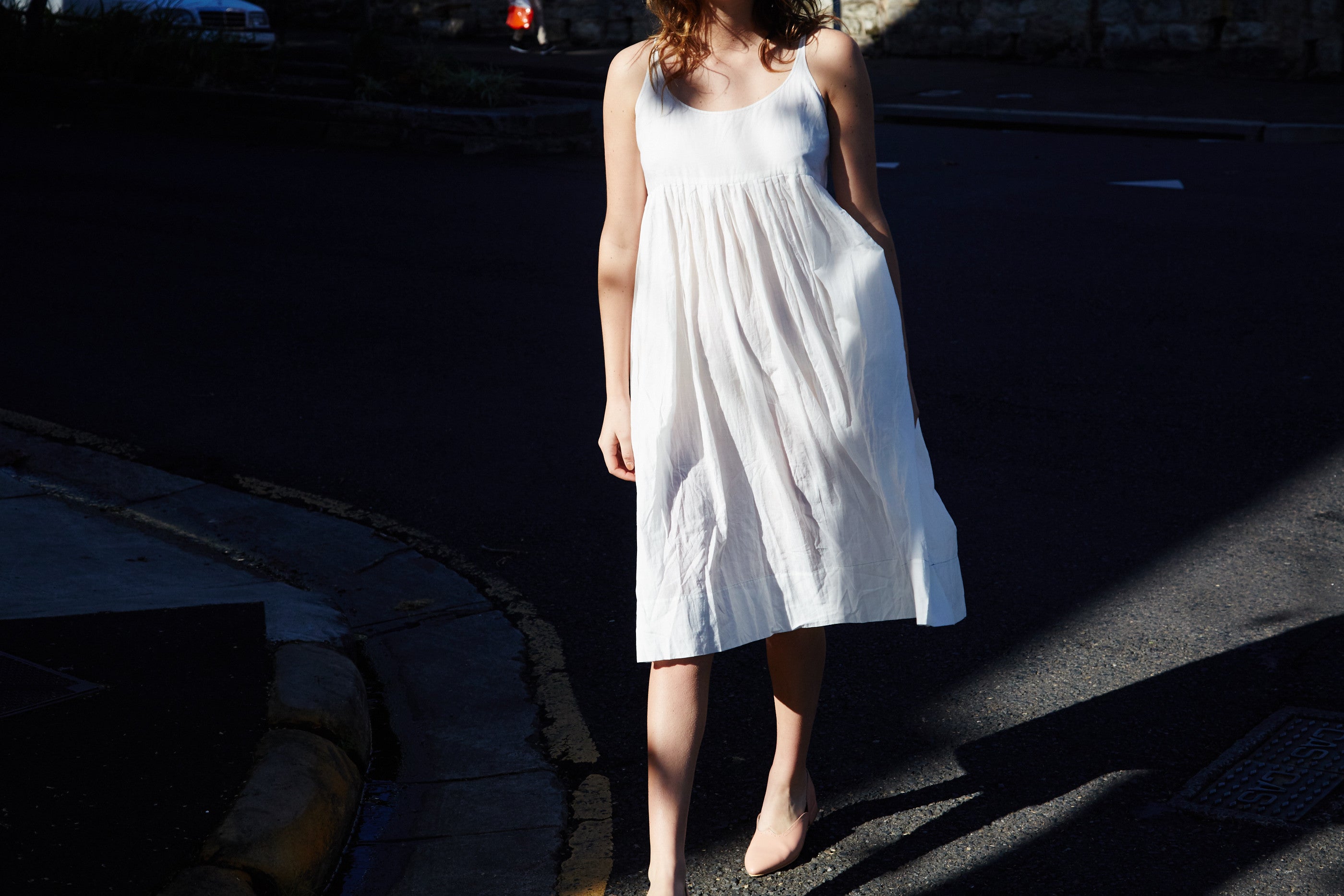 CHEMISE SLIP DRESS, WHITE COTTON - SAAKI