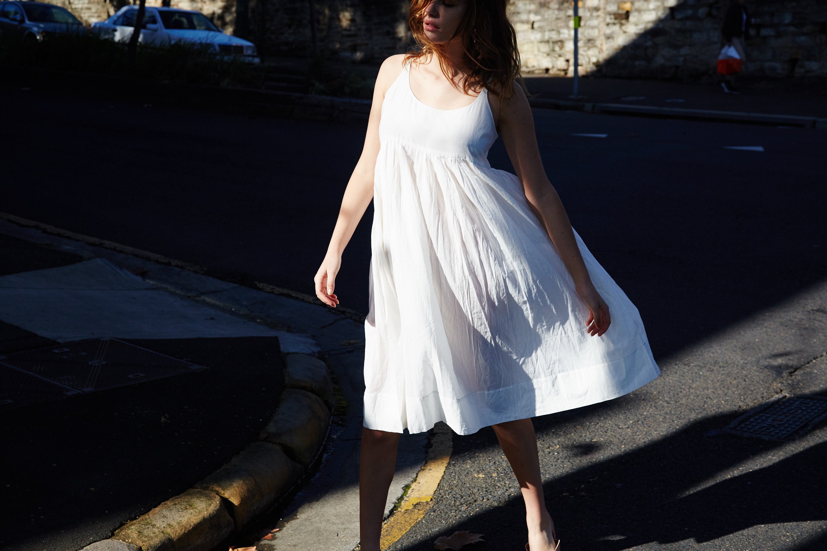 CHEMISE SLIP DRESS, WHITE COTTON - SAAKI