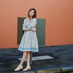 MADRAS CHECKED PLEAT DRESS, BROWN/WHITE - SAAKI