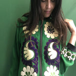 VINTAGE EMBROIDERY SUZANNE BOMBER, GREEN SILK - SAAKI