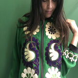 VINTAGE EMBROIDERY SUZANNE BOMBER, GREEN SILK - SAAKI