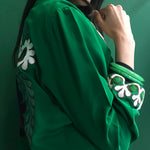 VINTAGE EMBROIDERY SUZANNE BOMBER, GREEN SILK - SAAKI