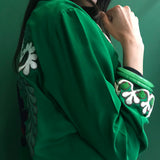 VINTAGE EMBROIDERY SUZANNE BOMBER, GREEN SILK - SAAKI