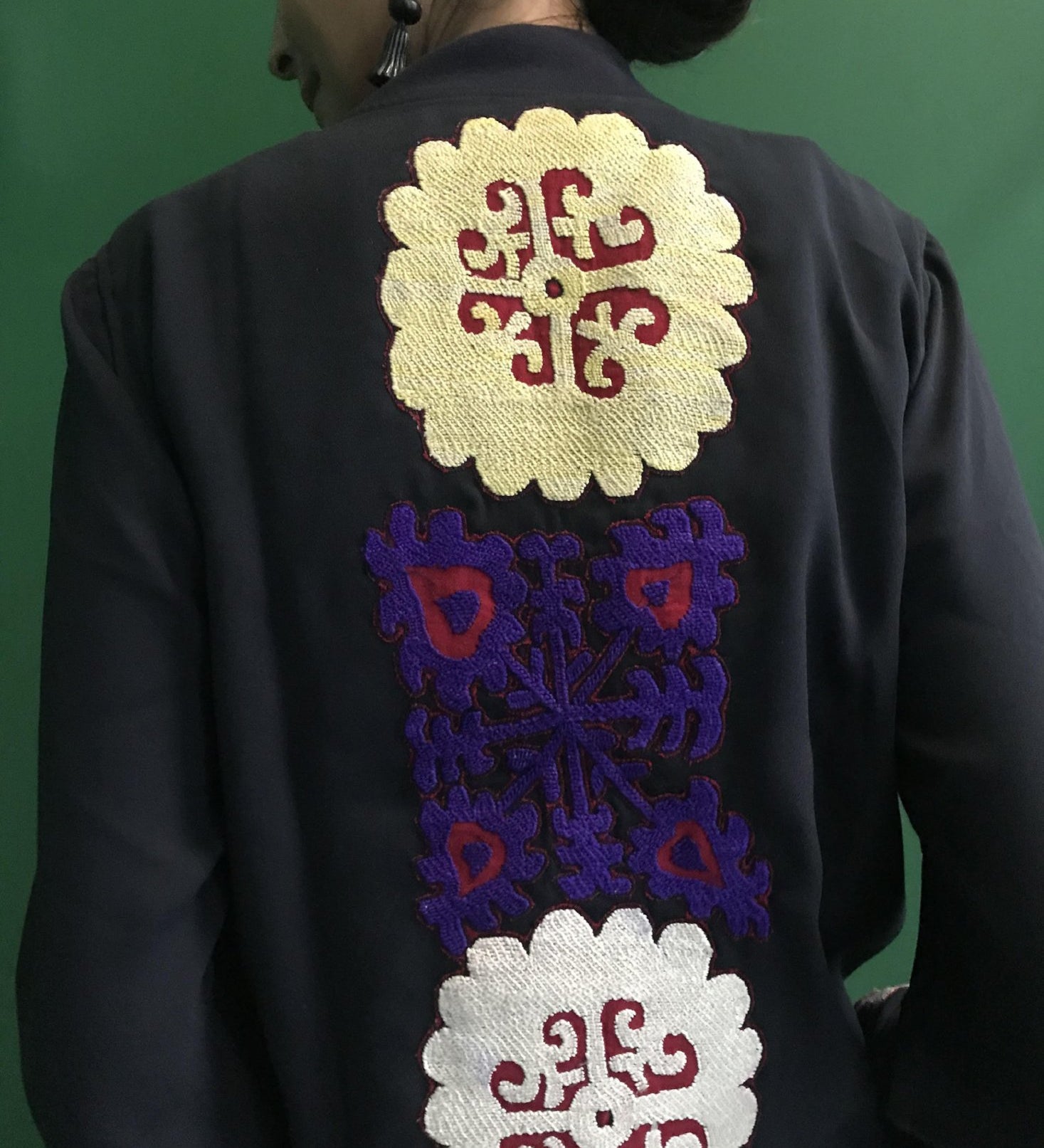 VINTAGE EMBROIDERY SUZANNE BOMBER, NAVY SILK - SAAKI
