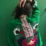 VINTAGE EMBROIDERY SUZANNE BOMBER, GREEN SILK - SAAKI
