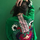 VINTAGE EMBROIDERY SUZANNE BOMBER, GREEN SILK - SAAKI