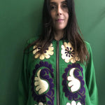 VINTAGE EMBROIDERY SUZANNE BOMBER, GREEN SILK - SAAKI