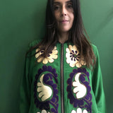 VINTAGE EMBROIDERY SUZANNE BOMBER, GREEN SILK - SAAKI