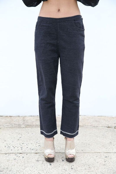 KHADI TROUSERS, BLACK HANDWOVEN - SAAKI